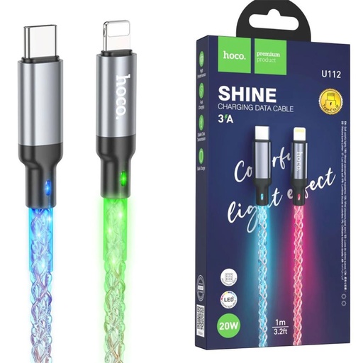 [4040300837] Cable USB-C a Lightning 1 metro 20W Hoco U112 Colores Luminoso