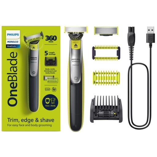 [4070200459] Philips QP2834/20 OneBlade 360 Recortadora para Cara y Cuerpo
